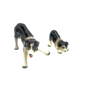 Hagen Renaker Vintage Miniatur Figur im Ruhestand verbeugt Border Collie und Welpe - Bild 1 von 5