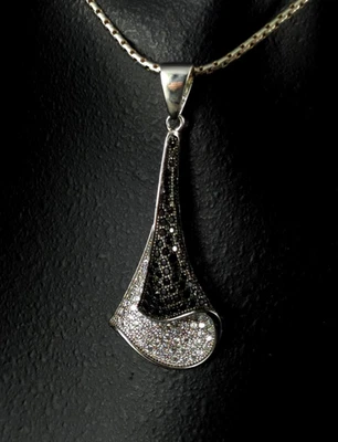 Anhänger Silber 925 Zirkonia Spinell schwarz - modern & wunderbar funkelnd - Bild 1 von 4