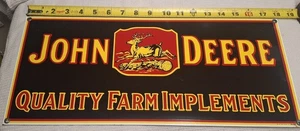 1986 Deere & Company John Deere Farm Implements Porcelain Advertising Sign 8x18" - Picture 1 of 4