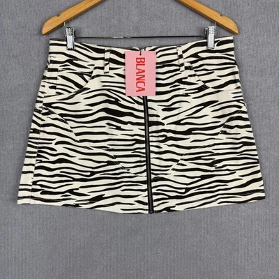 Blanca Skirt Womens M/L Black White Zebra Print Denim Quinn Mini Full Front Zip - Image 1 of 4