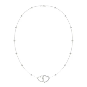 Sterling Silber ineinandergreifende Herz Moissanit Bahnhof Halskette, 0,40 ctw TAU - Bild 1 von 4