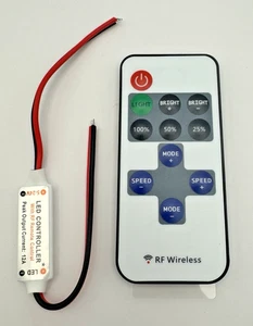 12V Mini Controller Inline Dimmer RF Wireless Remote for Single Color LED Strip - Picture 1 of 1
