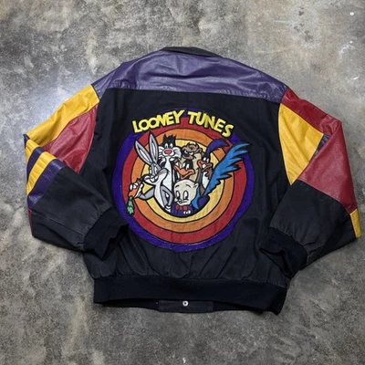 Vintage Looney Tunes JH Design Leather Racing Jacket Men’s Size XL - Image 1 of 4