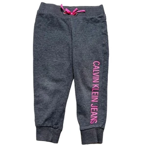 Calvin Klein Jogger Sweatpants Girls Size 4 Grey Pink Spellout Leg - Picture 1 of 3