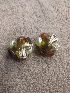 Orecchini Vintage Germania Occidentale Arancione Ambra Vetro Opalescente Clip a Grappolo - Foto 1 di 12