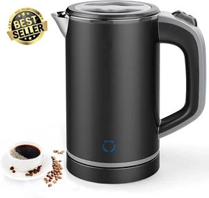 0.8L Small Electric Kettle,Portable Mini Hot Water Boiler,Stainless Steel (Black - Picture 1 of 9