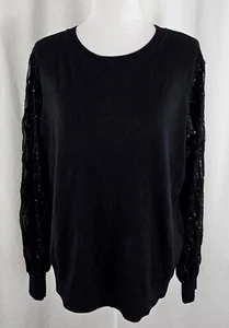 New Sioni Women Pullover Top Black Sparkly Fringe Rayon Polyester Spandex XL - Picture 1 of 9