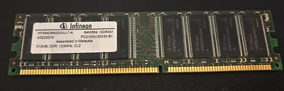 Infineon 512MB PC2100 DDR-266MHz non-ECC Unbuffered CL-2 184-Pin - Image 1 of 2