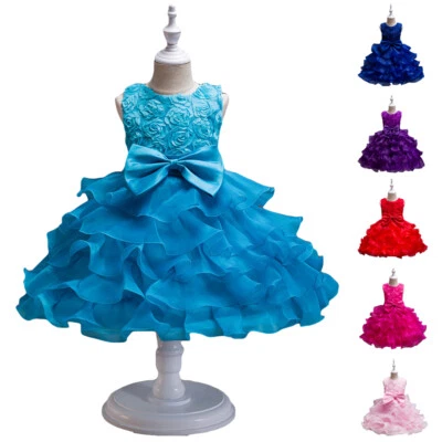 Flower Girl Kid Princess Lace Bridesmaid Wedding Dress Pageant Rose Bow Dresses - Image 1 of 4