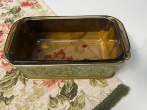 Vintage PYREX 213 Brown Loaf Pan Dish with Metal Caddy Holder Carrier, MCM - Picture 1 of 4