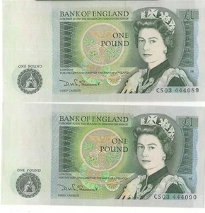 BANK OF ENGLAND 2 AUFEINANDERFOLGENDE BANKNOTEN 1 B341 CS03 444089/90 SOMERSET - aUNC - Bild 1 von 1
