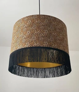 Pantalla Leopardo Estampado Animal Algodón Cepillado Dorado con Flecos Tambor - Imagen 1 de 11