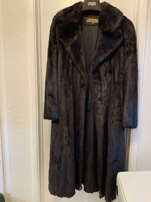 Vintage I. Magnin Mink Natural Fur Women Coat Jacket Long 42” Dark Brown Sz. 5/6 - Image 1 of 4