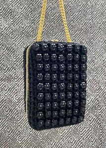 Vintage Le Jule Clutch Raffia Purse Black Beaded Bag Made in Italy - Picture 1 of 10