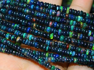 Opal Beads - Ethiopian Black Opal Smooth Rondelle 3-4mm Beads, Ideal for Jewelry - Picture 1 of 9