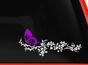 Weiße Blume und rosa Schmetterling, schöne Natur Aufkleber Aufkleber Autofenster 6" - Bild 1 von 1