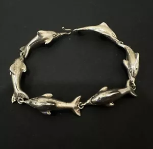 Vintage Delphin Sterlingsilber Armband Kettenglied modern Tier 8 Zoll - Bild 1 von 5