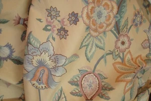 Vtg 2 pc Pinch Pleat Lined Drape Panels Cotton Floral Custom made 56" lg - Picture 1 of 14