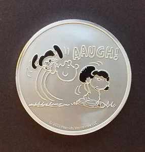 2022 Peanuts Lucy Charlie Brown Football Vtg-999 Silver 1 Oz Ounce Art Bar Round - Picture 1 of 2