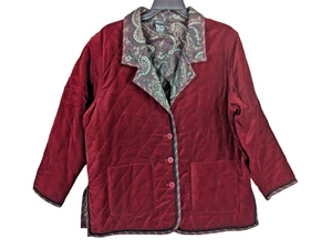 Koos Of Course Women Plus 1X Quilted Jacket Red Paisley Button Pocket Reversible - Picture 1 of 19