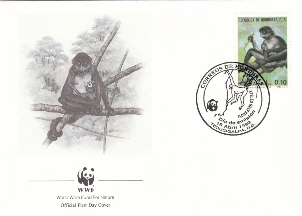Monkeys WWF Honduras FDC #1 1990 (130490)  - Image 1 of 1