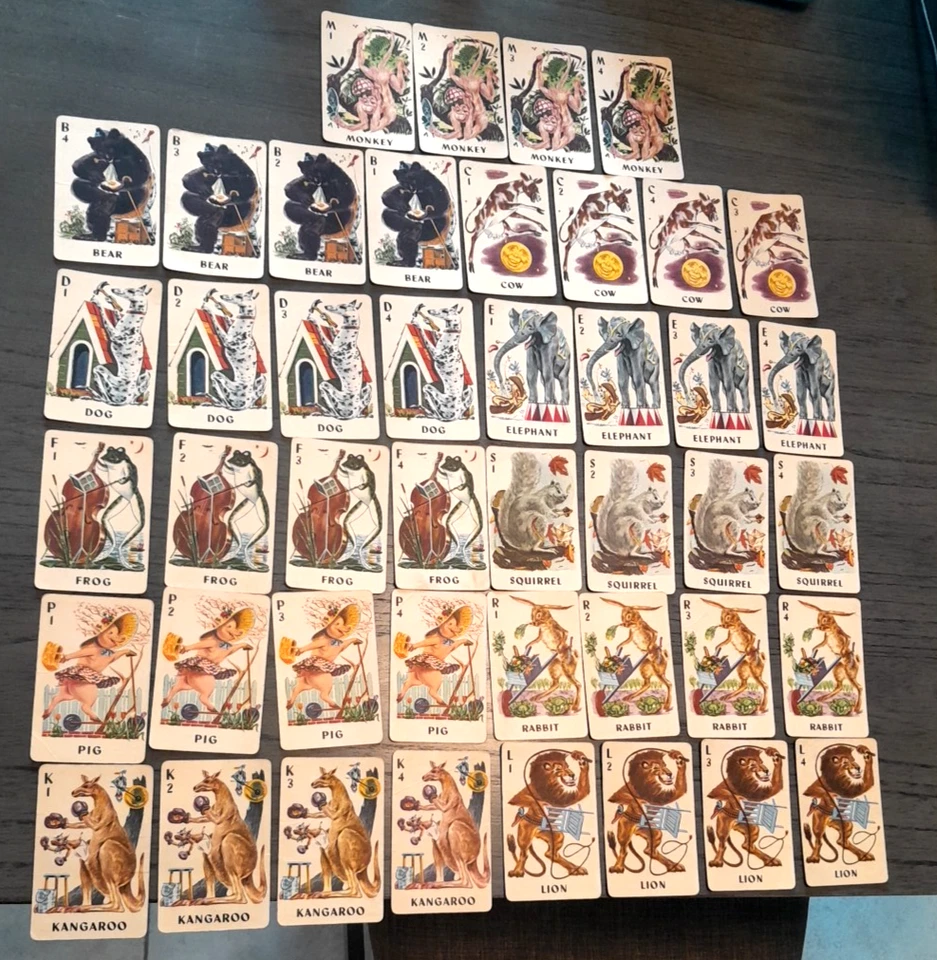 Raro Juego de Cartas Whitman Animal Rummy Años 50 De Colección #2998, Sin Caja, Las 44 Cartas Foto 1 de 4