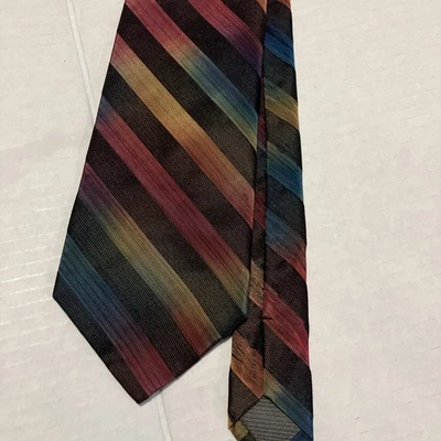 "Corbata para hombre JHANE BARNES 100 % seda diseñador JAPÓN rayas geométricas arco iris 59""" Foto 1 de 4