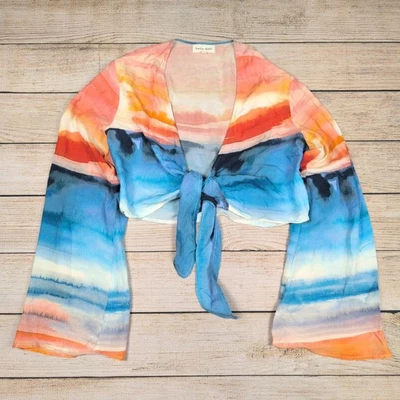 Bella Dahl Corbata Frontal Top Manga Campana M| Montaña Acuarela Festival Boho Foto 1 de 4