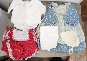 Vtg Handmade Doll Clothes Fit Cabbage Patch Kids Floral Dresses Bonnets Bloomers - Picture 1 of 19