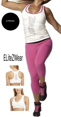 ZUMBA ¡Juego de 3 piezas! Leggings capri con logotipo + sujetador deportivo + camiseta sin mangas espalda deportiva. Raro. Foto 1 de 4