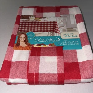Pioneer Woman Charming Check 60" x 84" Cotton Blend Fabric Tablecloth Red White - Picture 1 of 2