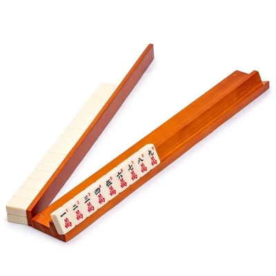 18-Inch Dark Pine Wooden Mahjong Game Racks with Built-in Pushers - Set of 4 - Image 1 of 4