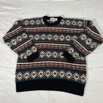 Vtg 90s 417 Van Heusen Fair Isle Heavy Knit Sweater Adult Size Large USA Cotton - Image 1 of 4