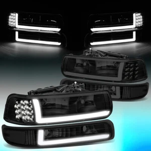 For 1999-2002 Silverado -2006 Suburban LED DRL Bar Headlight+ Bumper Lamp Tinted - Picture 1 of 12