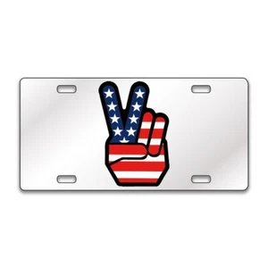 PEACE AMERICA FLAG FUNNY Chrome or Black Acrylic License Plate CUSTOM LP0005 - Picture 1 of 10