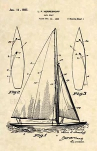 L.F Herreshoff Sailboat US Patent Art Print- Vintage 1927 Boat Sail Antique -409 - Picture 1 of 3
