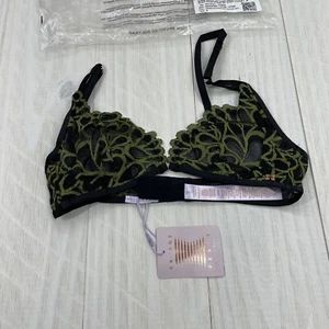 Savage Not Sorry Unlined Lace Bralette Bra Black $ Forest Green Medium - Picture 1 of 6