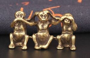 Brass Three Monkey Pendant Animal Statue Small Sculpture Tabletop Figurine Gifts