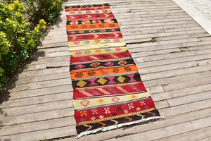 Alfombra Turca 29''x89'' Corredor Oriental Pasillo Cicim Rayas Kilim 2x7 - Imagen 1 de 12