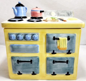 Cooks Club Collectible Cookie Jar Oven Stove Yellow Blue - Picture 1 of 9