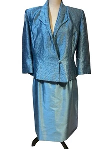 Collections By Lourea Sz 12P Skirt Jacket Set Light Blue Beaded Formal Wedding - Picture 1 of 6