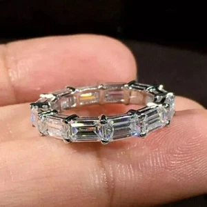 Lab-Created Diamond 3Ct Baguette Cut Full Eternity Band 14K White Gold Plated - Picture 1 of 7