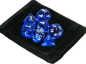 Neu Chessex polyedrische Würfel mit Tasche blau durchscheinend 7 Stück Set CHX 23076 - Bild 1 von 3