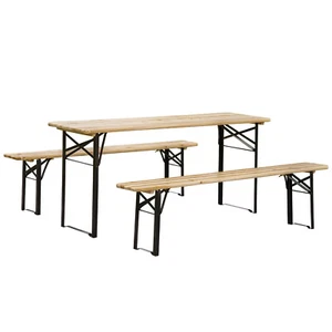 6' Portable Picnic Table and Bench Set, Outdoor Wooden Folding Camping Table Set - Picture 1 of 5
