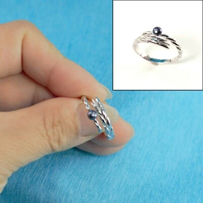 Solid Sterling Silver .925 Black-Blue Freshwater Cultured Pearl Wheat-Style - Image 1 of 4