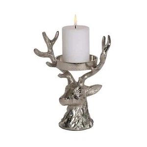 Silver Reindeer Head Pillar Candle Holder Christmas Table Decoration - Picture 1 of 1