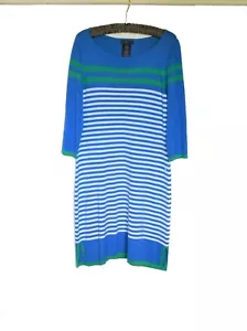 $99 DESIGN HISTORY Blue Striped Cotton Blend Knit 3/4 sleeve Dress Size L - Picture 1 of 6