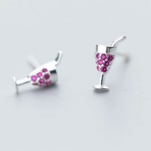 925 Sterling Silver Red Wine Rhinestones Stud Earrings- SHIPS FAST! - Imagen 1 de 3
