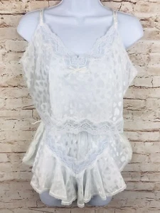 Lencería Vintage Camisola Cami Peluche Conjunto Corazones Blancos Sissy Nylon Encaje Volantes S - Imagen 1 de 12