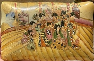 Plato de baratija dorado floral geisha pintado a mano vintage Satsuma con tapa marca de fabricante - Imagen 1 de 20